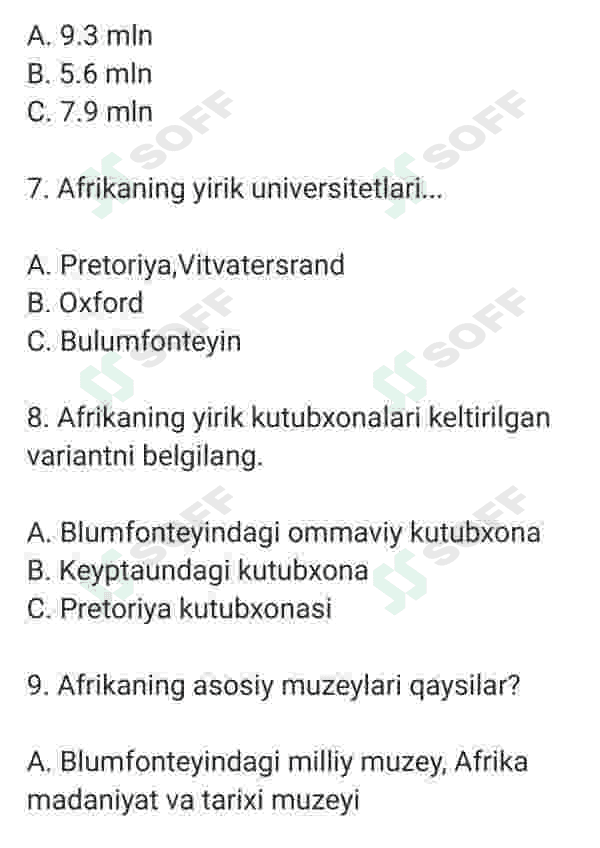 Afrika ta'lim tizimi haqida test 3