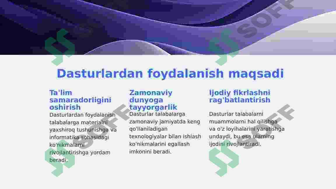 Informatika darslarida o'zi o'rgatadigan dasturlardan foydalanish 3