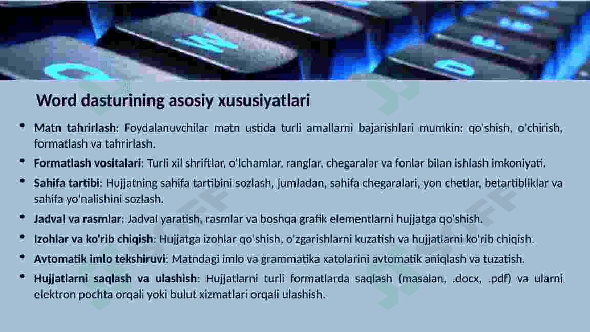 Word dasturida tezkor tugmalar 3