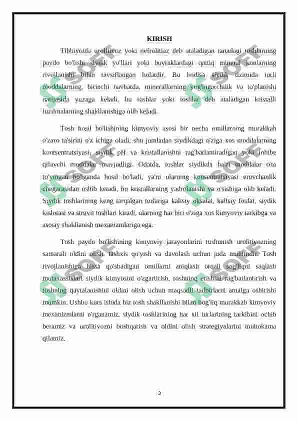 Organizmda tosh hosil bo’lishining kimyoviy asoslari 3