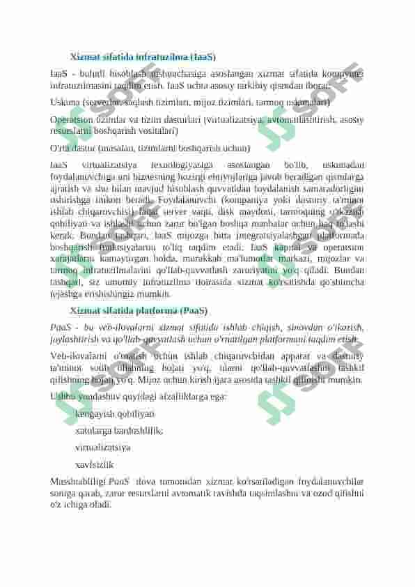 Bulutli texnologiyalarning tavsifi. Cloud xizmatlar 3