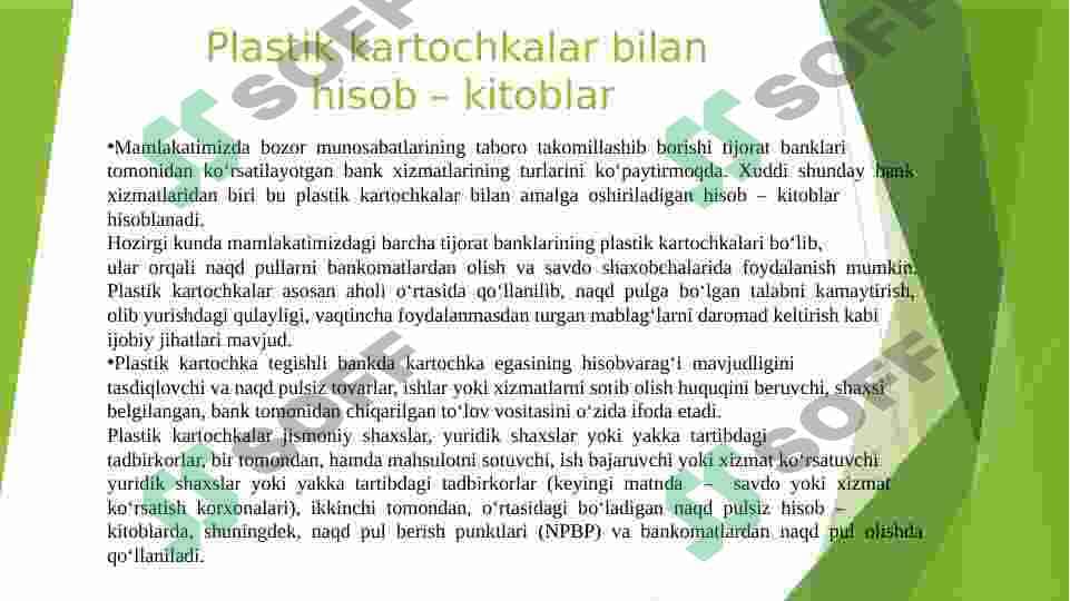 Bank plastik kartochkalar bilan operatsiyalar va ularning hisobi 3