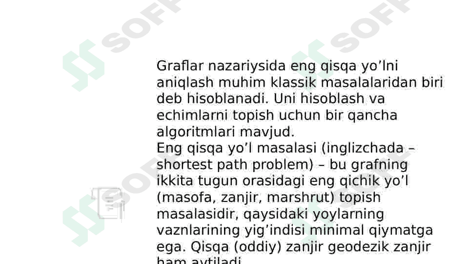 Graflarda eng qisqa yoʻlni aniqlash algoritmlari ppt 3