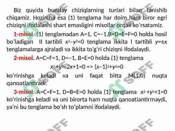 Tekislikda ikkinchi tartibli chiziqlar: Aylana, ellips, giperbola, parabola. 3