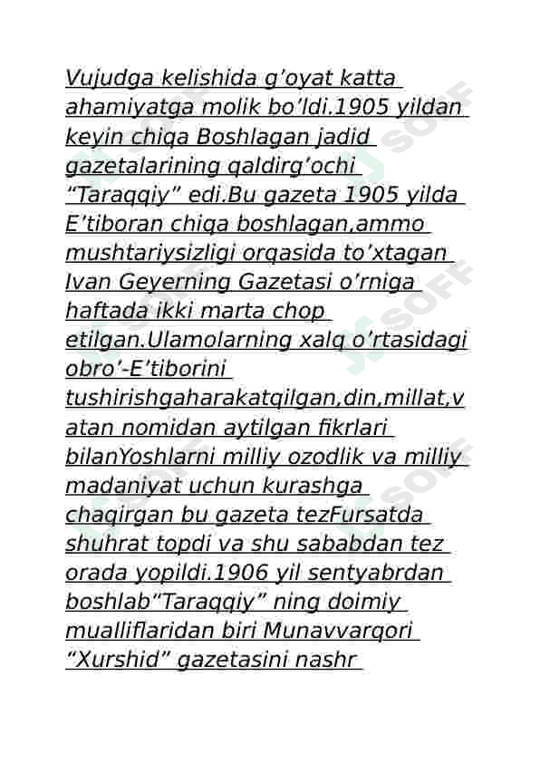 XX asr boshlarida Turkiston milliy matbuoti 3
