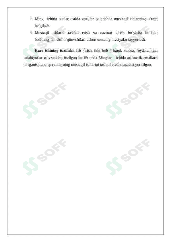 “ MING  ICHIDA ARIFMETIK AMALLARNI O`RGANISHDA O`QUVCHILARNING MUSTAQIL ISHLARINI TASHKIL ETISH 3