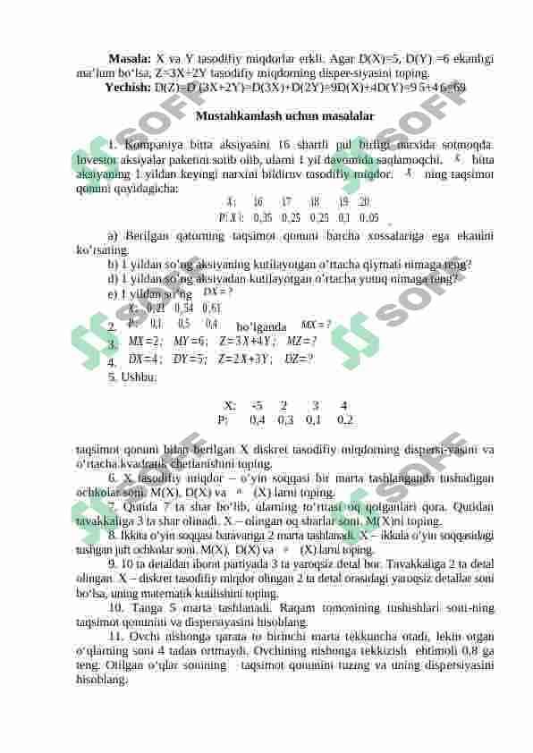 Deskret tasodifiy miqdorlarning sonli xarakteristikalari 3
