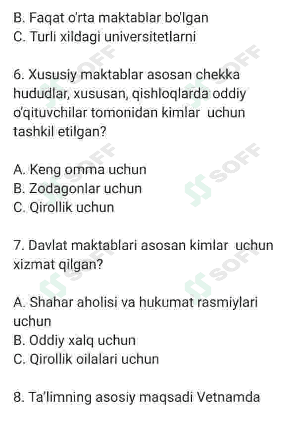 Vetnam ta’lim tizimi test 3