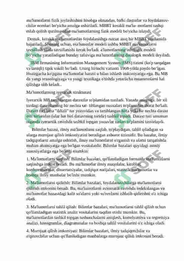 BILIMLAR BAZASINING ASOSIY XUSUSIYATLARI VA ULARGA OID  LOYIHALASH ISHLARI 3