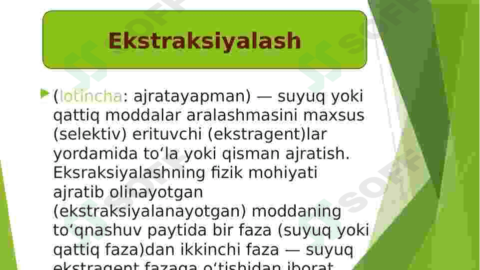 Suyuq organik moddalarning tozalash usuli – ekstraksiya. 3