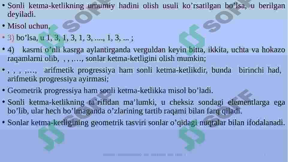 Sonli ketma-ketlik tushunchasi.  Ketma-ketlikning limiti. Funksiya  tushunchasi. Funksiya limiti. Funksiya limitini hisoblash. 3