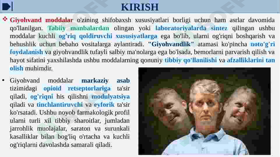 Tabiiy va sintetik narkotik vositalar.Foydasi va zarari 3