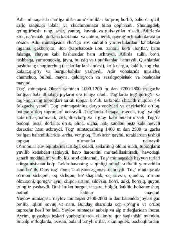 O’zbekiston ekotizimlari, cho’l, adir, tog’ yaylov 3