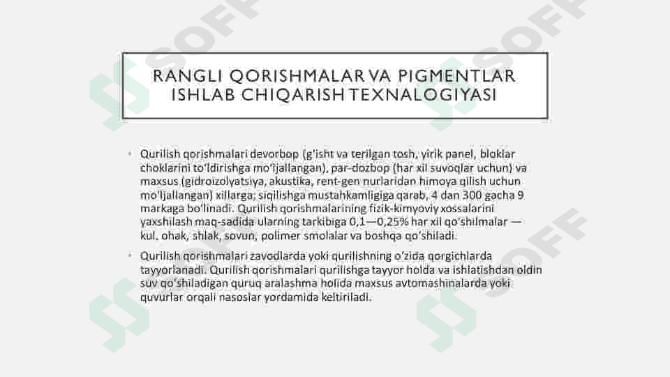 Rangli qorishmalar va pigment ishlab chiqarish 3