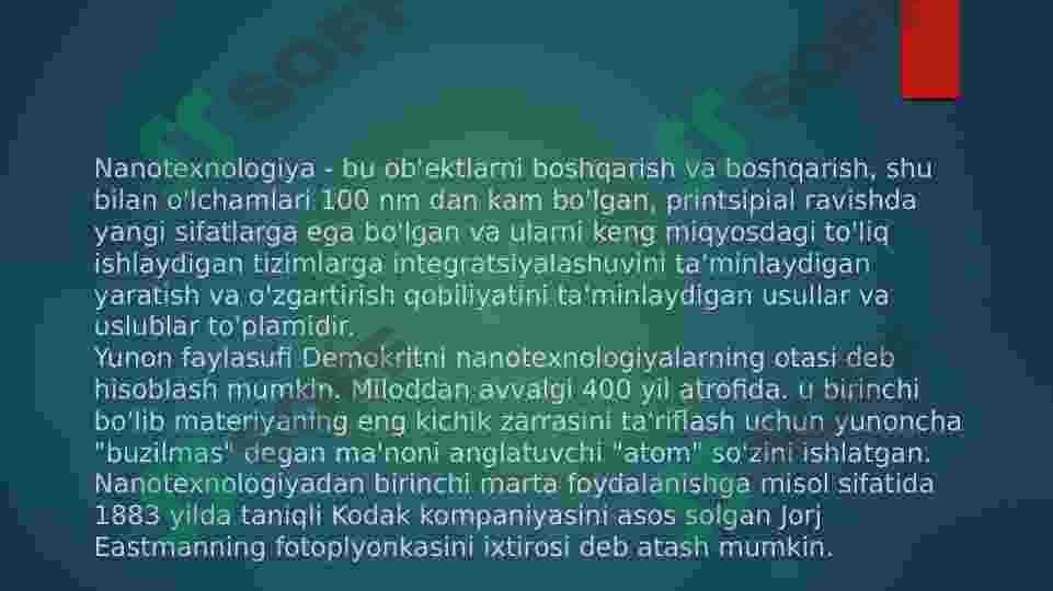 Nanotexnologiya bilan olinadigan materiallar. 3