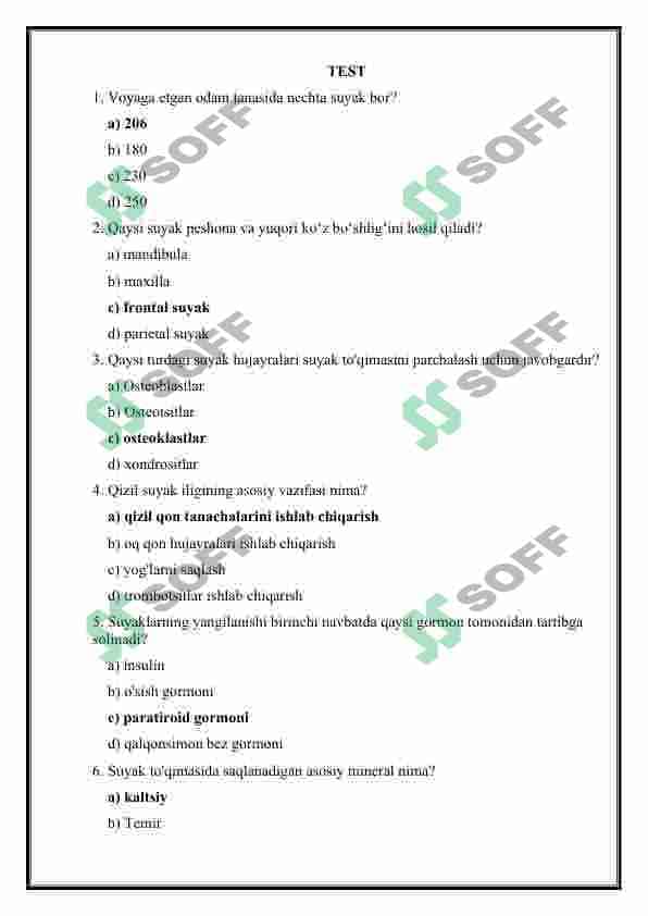 ANATOMIYA FANIDAN TEST VA SAVOLLAR TO'PLAMI 3