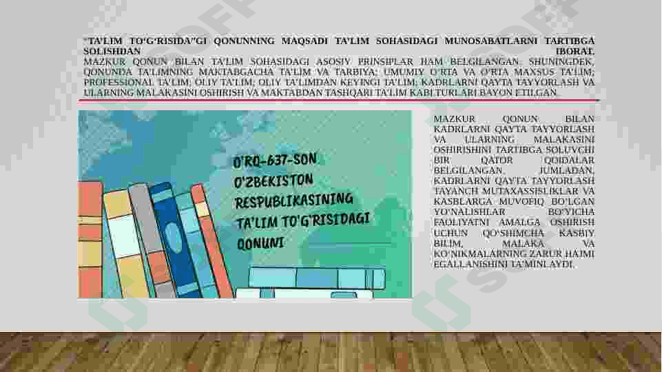 O’zbekiston Respublikasi “Ta’lim to’g’risidagi qonuni” va ta’lim tizimi turlari 3