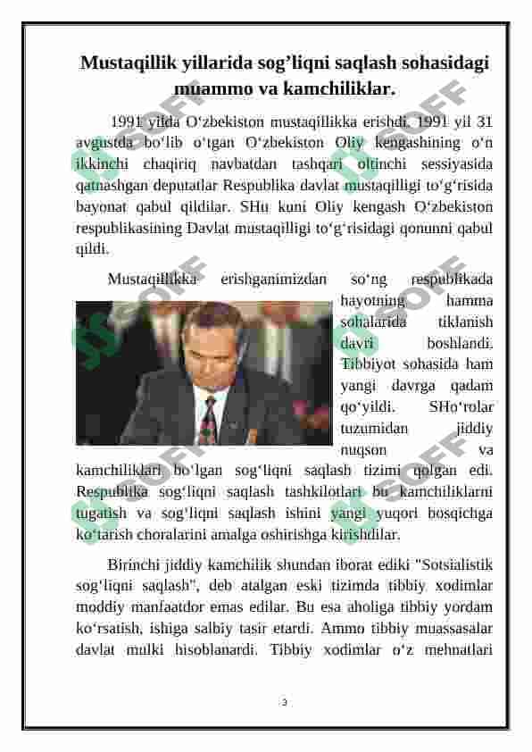 Mustaqillik yillarida O‘zbekistonda sog‘liqni saqlash sohasining rivojlanishi 3