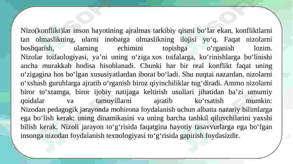Konflitklarning yuzaga kelish omillari 4