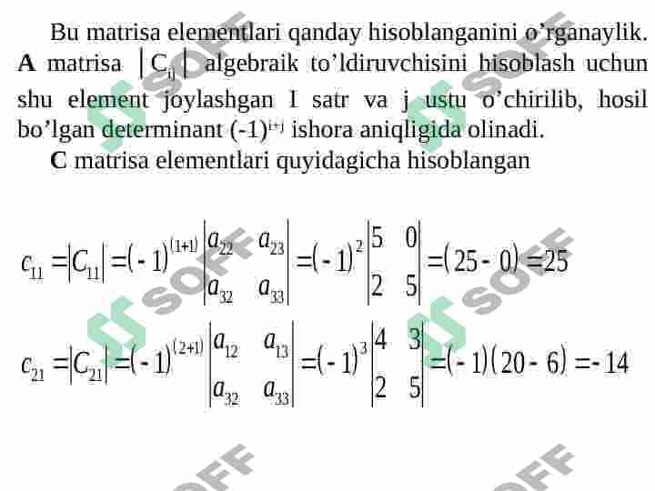 Teskari matrisa. Matrisaning rangi. Chiziqli tenglamalar sistemasi. 4