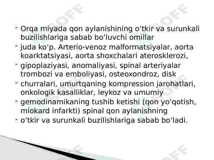 Orqa miyada qon aylanishning buzilishi. 4