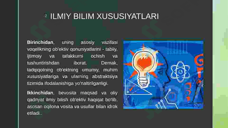 Ilmiy bilimning oʻziga xos xususiyatlari 4