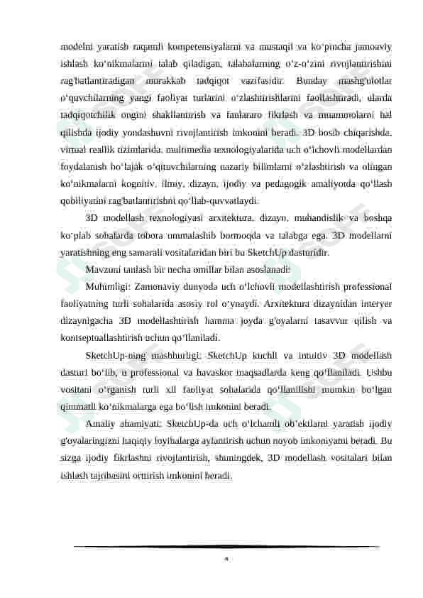 Sketch Up dasturida uch oʻlchovli obyektlar yaratish 4