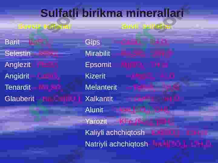 Sulfatlar sinfi minerallarini o'rganish 4