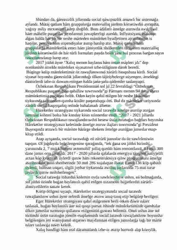 О’ZBEKSTANDA SOCIYAL TARAWDA ÁMELGE ASIRILIP ATIRGAN OZGERISLER. 4
