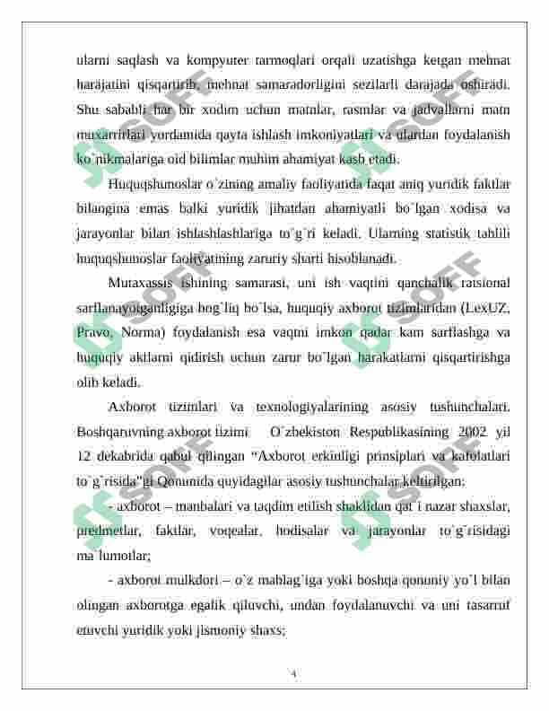 O'zbekiston Respublikasida ma'lumotlarni himoyalashning meyoriy-huquqiy va qonunchilik asoslari 4