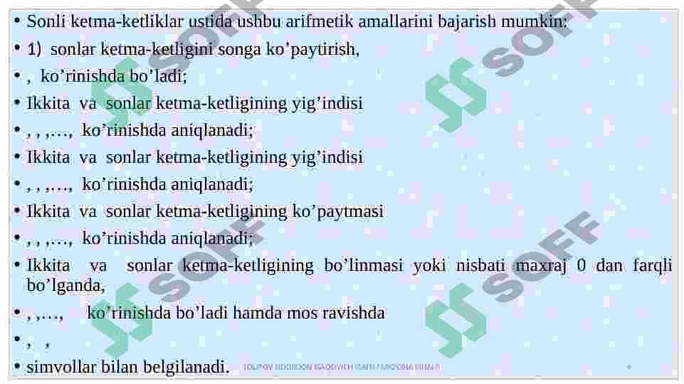 Sonli ketma-ketlik tushunchasi.  Ketma-ketlikning limiti. Funksiya  tushunchasi. Funksiya limiti. Funksiya limitini hisoblash. 4