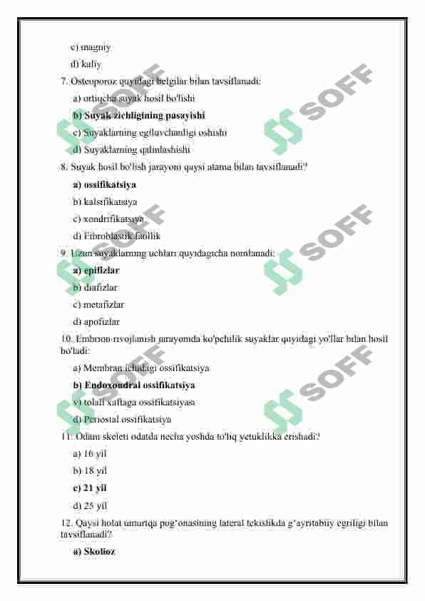 ANATOMIYA FANIDAN TEST VA SAVOLLAR TO'PLAMI 4