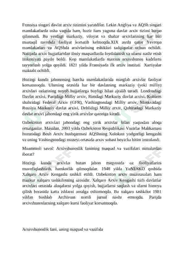 Arxivshunoslik fanining paydo bo’lishi tarixi. 4