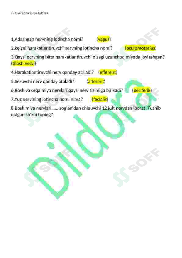 Anatomiya mustaqil ish krossvord 4