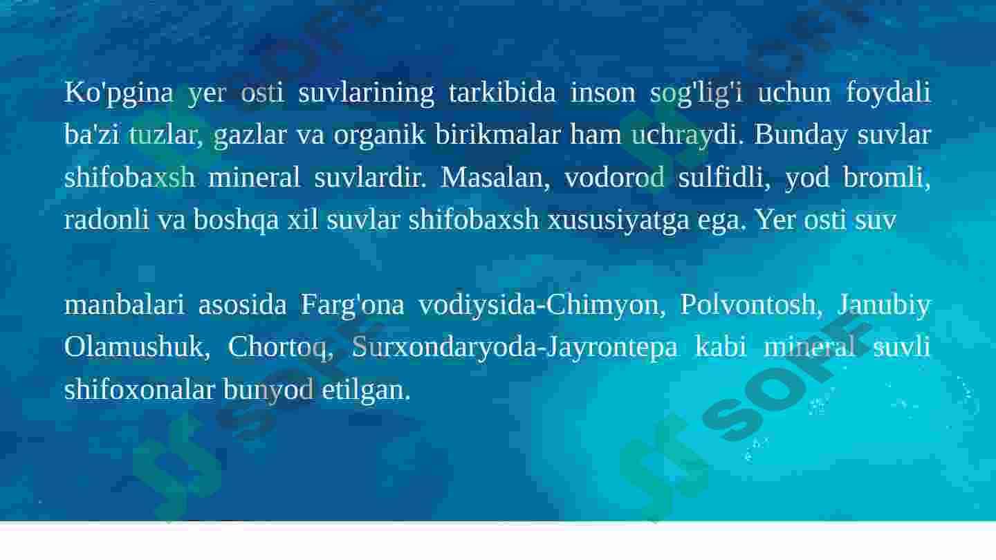 Yer osti suvlari va ulardan oqilona foydalanish. 4