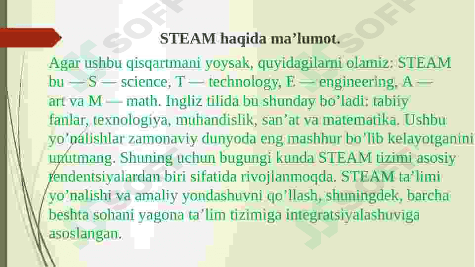 Zamonaviy ta'limda STEAM texnologiyasi | mustaqil ish 4