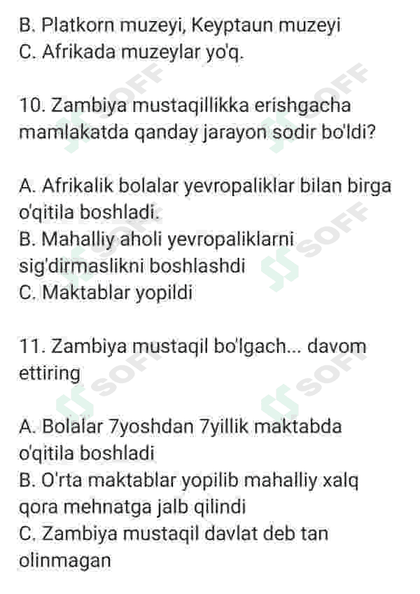 Afrika ta'lim tizimi haqida test 4