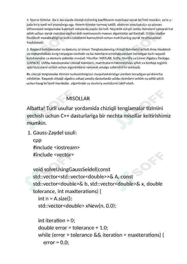 Chiziqli tenglamalar sistemasini taqriban yechish va dasturini tuzish 4