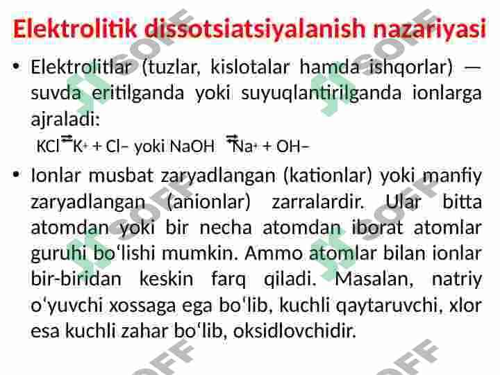 Elektrolitik dissotsiatsiyalanish nazariyasi 4