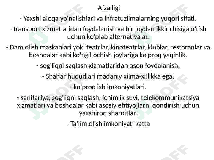 Shahar muhiti xususiyatlari, faoliyati, afzalliklari, kamchiliklari 4