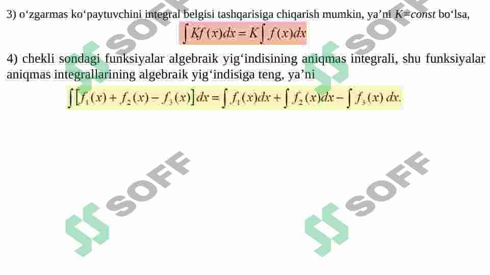 Boshlang‘ich funksiya va aniqmas integral. Integrallash usullari. 4