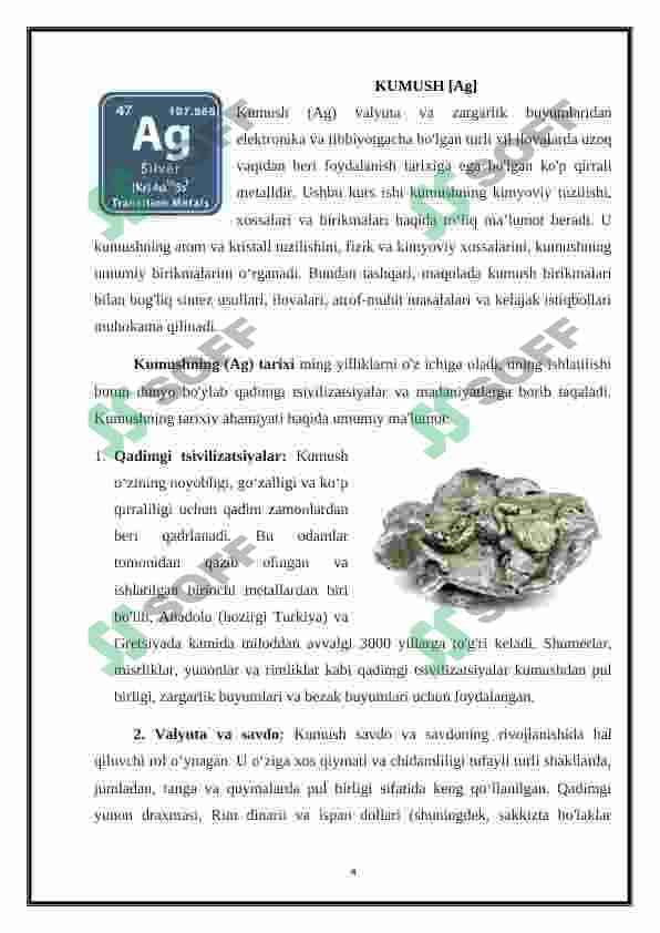 KUMUSH [Ag] va OLTIN [Au] birikmalari va ularning hossalari 4