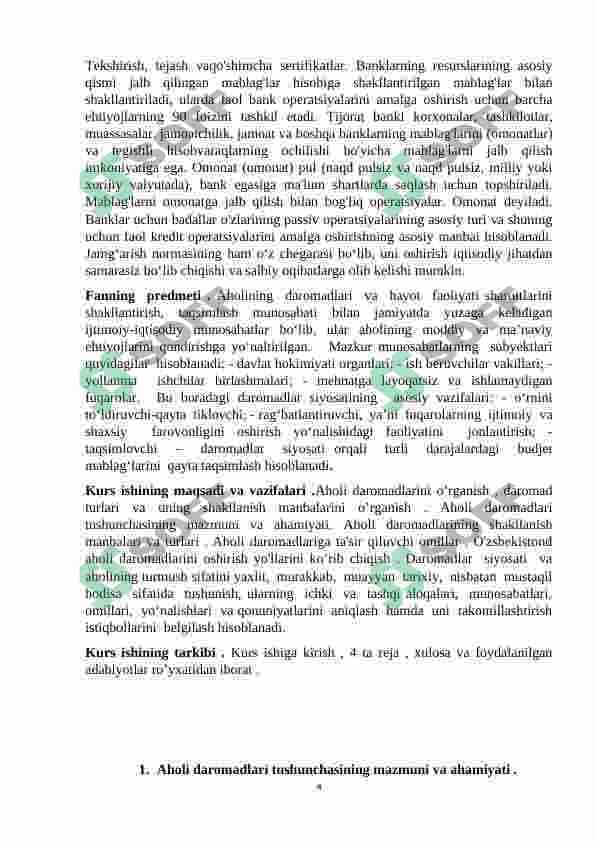 Aholi daromadlari , uning turlari va shakllanish manbalari kurs ishi 4