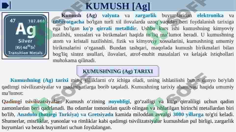 KUMUSH [Ag] va OLTIN [Au] birikmalari va ularning hossalari 4