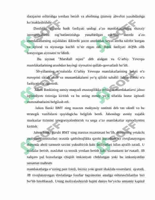 JAHON BANKI, UNING VAZIFALARI VA FUNKSIYALARI 4