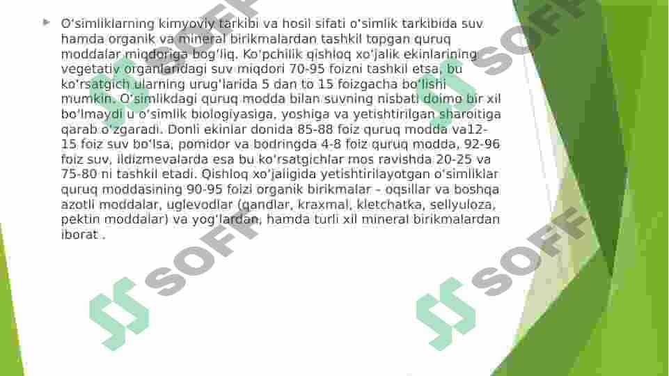 O’simliklar oziqlanishi va o’g’itlar 4
