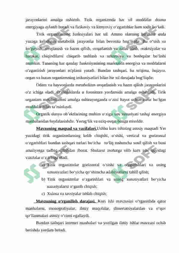 tirik organizmlarning gorizontal va vertikal o'zgarish 4