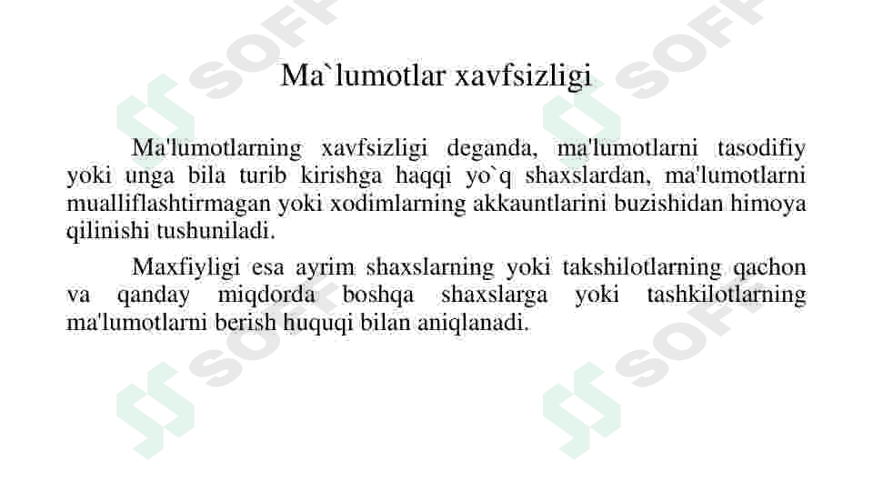 Ma’lumotlar bazasini administratorlash va xavfsizligini ta‘minlash. 4