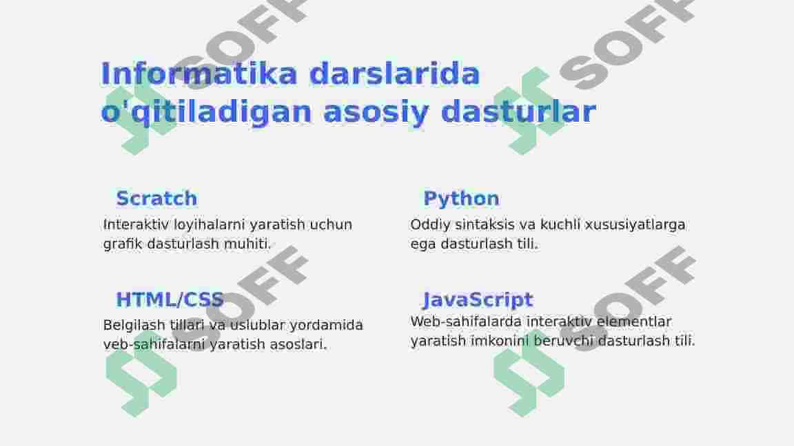 Informatika darslarida o'zi o'rgatadigan dasturlardan foydalanish 4