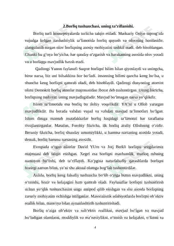 Falsafa va tabiiy ilmiy fanlarda borliqning mohiyatiga oid konsepsiyalar 4
